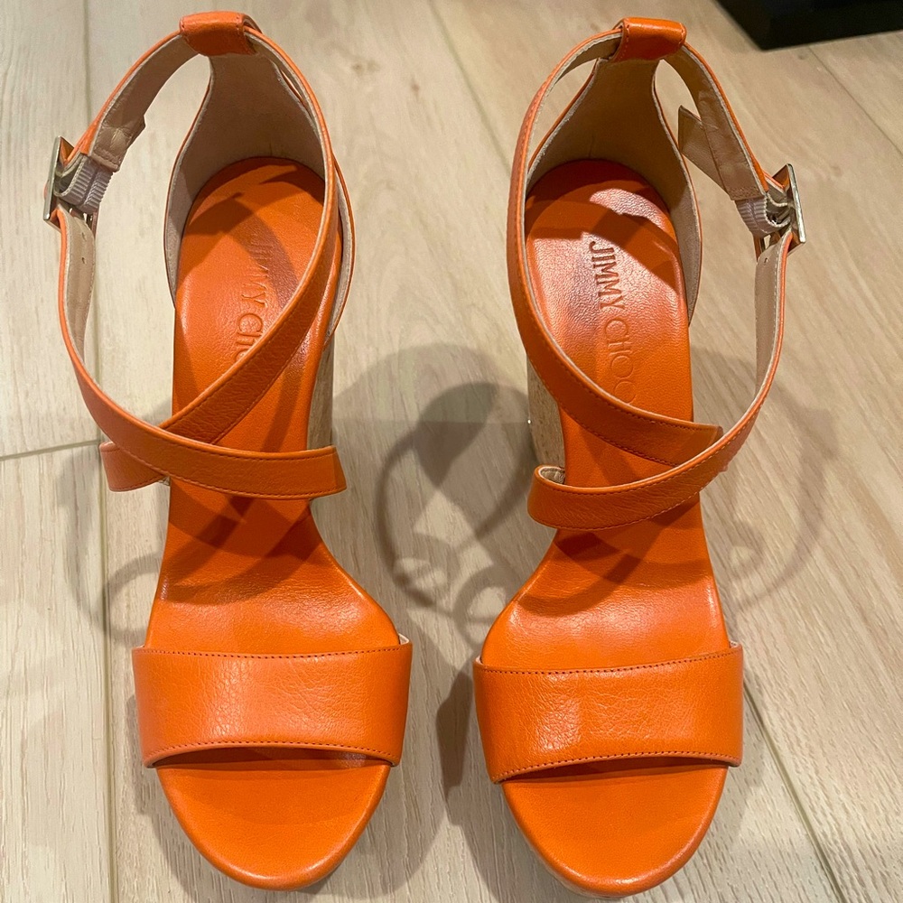 Jimmy Choo Orange Leather Ankle-Strap Sandals